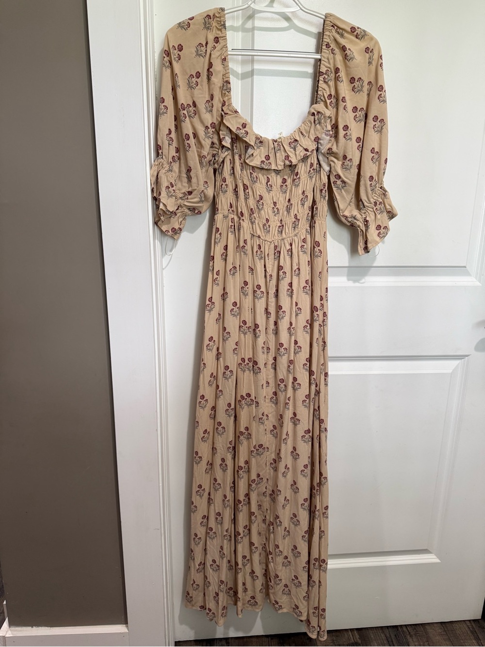 Rylee + Cru Noralee Beige Cottagecore Dress with Vintage Floral Motif